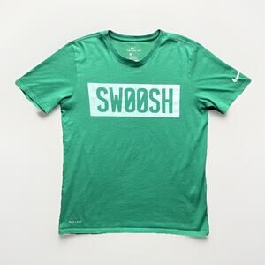 Nike Crew Neck Shirt Mens M Green Swoosh Basketball Dri-Fit Short Sleeve Tee